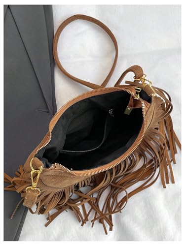 MakeMeChic Women's Fringe Trim Hobo Bag PU Leather Single Strap Vintage Cowgirl Crossbody Handbags3