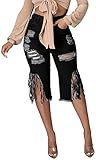 LalaLin Distressed Bermuda Shorts for Women Frayed Ripped Destroyed Stretchy Mid Short Jeans