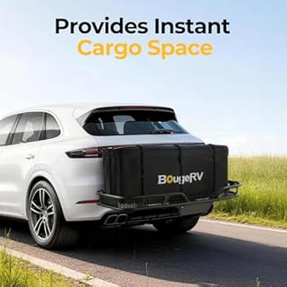 BougeRV Hitch Cargo Carrier Bag with Lock Waterproof Soft Shell 20 Cubic Feet (59" 24" 24") Cargo Bag for Hitch Carrier Include 8 Reinforced Straps for Truck Pickup RV All SUV with Hitch Cargo Basket