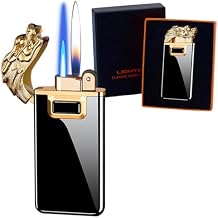 Torch Lighter, Magic Dragon Dual Flame Lighter with Refillable Butane Design, Windproof Adjustable Soft Flame and Jet Flame,Cool Lighter for Gifts Men Indoor Outdoor Without Butane-Black Ice