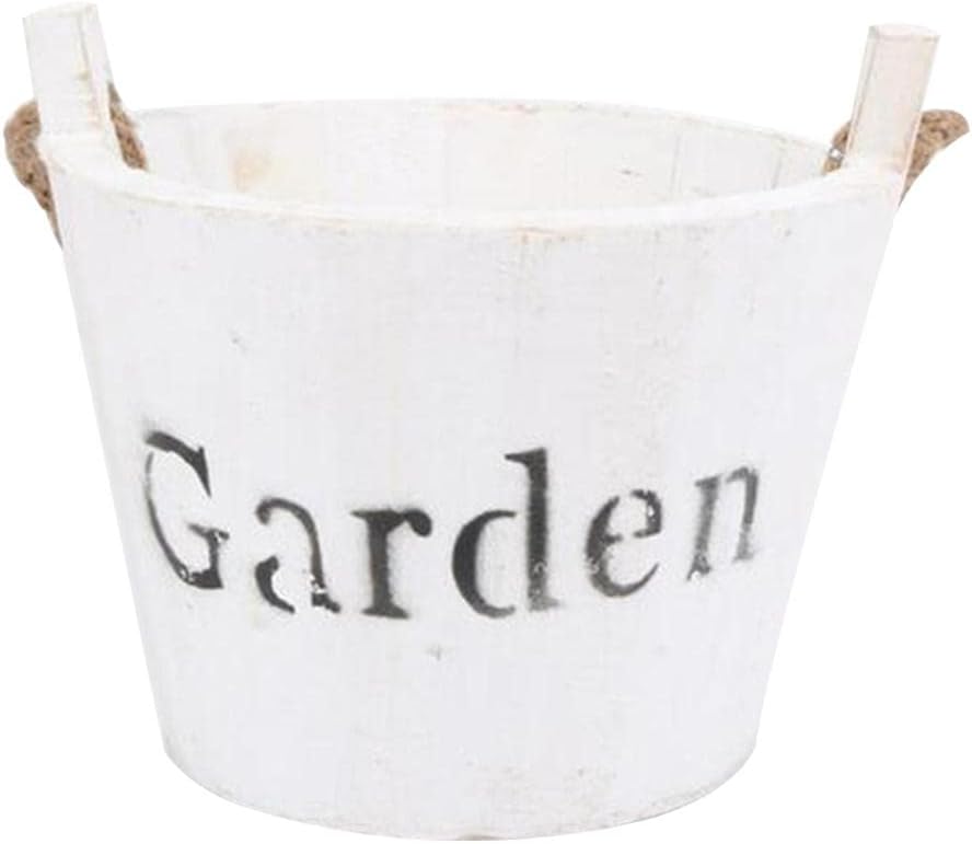 GIANTE Vintage Wood Bucket Shabby Chic Flower Pots Garden Planter Pot Round White 70011368GI