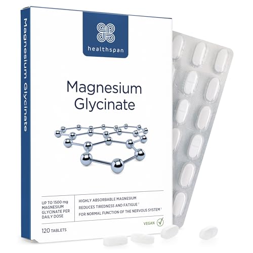 Healthspan Magnesium Glycinate 1500mg | Unwind at Bedtime | Reduces Tiredness & Fatigue | Maintains Normal Muscle & Psychological Function | Gentle on Your Stomach | Vegan (120 Tablets)