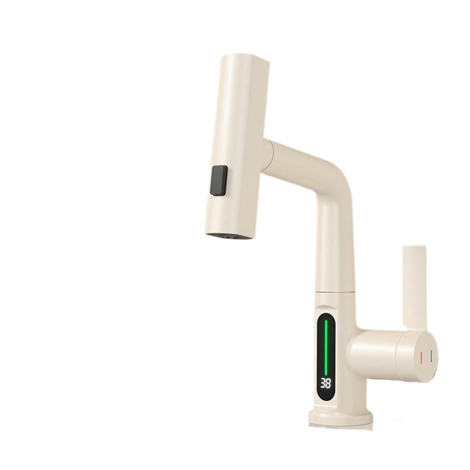 Grifo de lavabo LED beige con rotación de 360 grados y mezclador monomando para agua fría y caliente