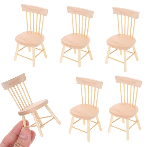 DOITOOL 6 pcs Miniature Wood Chairs 1 12 Scale Beige Dollhouse Furniture