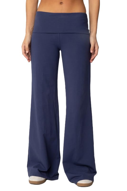 NUFIWI Women Fold Over Low Rise Lounge Pants Y2K Comfy Wide Leg Pajama Pants Stretch Flared Yoga Legging Bottoms