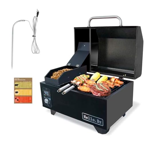 Hello.Dr Pellet Grill, Portable Pellet Smoker, Smoker Grill with Digital Control, LED Screen, Meat Probe, Portable pellet Grills for BBQ, Smoke, Bake and Roast, RV Camping,Black