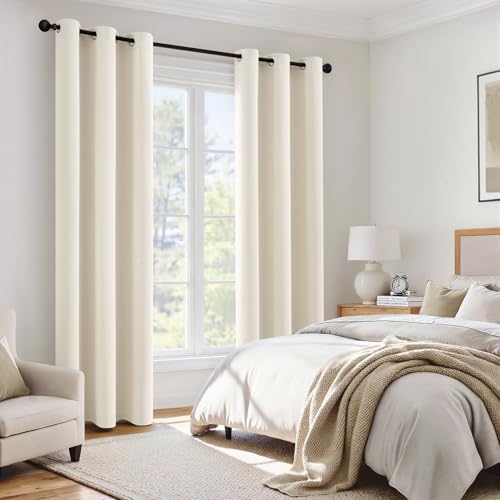 Image of MIULEE Cream 100% Blackout Curtains for Bedroom 96 Inch Length | 2 Thick Layers Thermal Insulated Black Out Window Curtains, Noise Reducing Grommet, Drapes for Living Room, 2 Panels