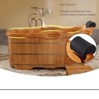 ZCBYBT Freie stehende hölzerne Badewanne, die hölzerne Wanne mit Handläufen für Innenbadezimmer, Spa-Mitte einweicht,140 * 65 * 70cm – Bild 4