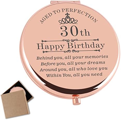 Cawnefil 30th Birthday Gifts for Women Rose Gold Compact Makeup Mirror Happy 30th Birthday Gift Ideas for Women 30th Birthday Present for Daughter Niece Sister Friends