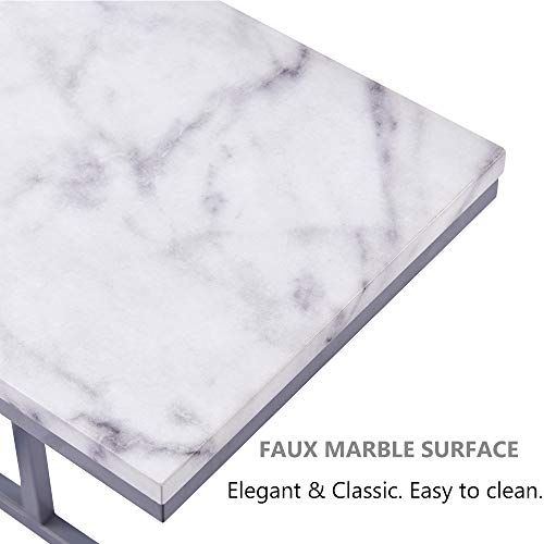 ROSEN GARDEN C-Shape Side End Table, Faux Marble Tray Snack Table with Metal Frame, Laptop Coffee Holder, Modern Furniture (Silver) by ROSEN GARDEN - Image 5