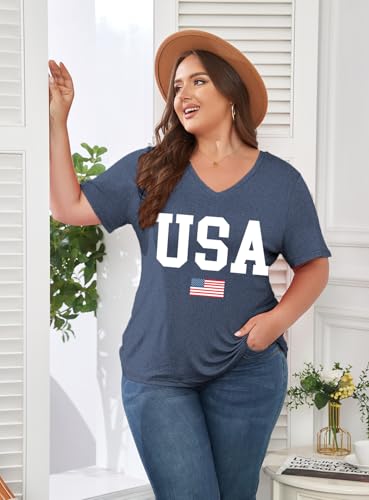 Image of ForHailey Women's Plus Size Short Sleeve Tee Shirt V Neck Basic Ladies Loose Fit T Shirt 1X-5X