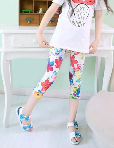 Kiench Girls Capri Leggings Crop Summer Pants 3/4 Length Printed Pack of 44