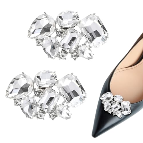 M METERXITY 2-Pack Decorative Rhinestone Shoe Clips, Zinc Alloy Removable Fashion Crystal Flower Shoe Clips Buckle for Women Dress/Shoes/Heel, Party Glitter Charm Accessories [Silver Tone]