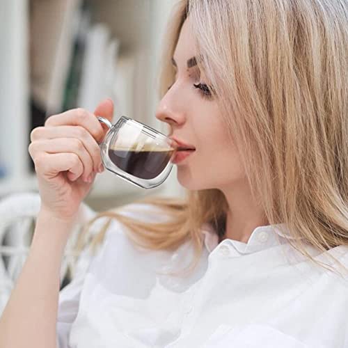 Miniatura 4 de Glastal 120ml 2 Tazas De Café De Cristal,Vasos De Espresso De Doble Pared Transparente Con Asa,Tazas De Vidrio Borosilicato Para Té,Café