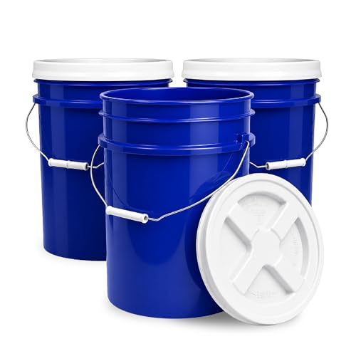 Image of ePackageSupply 5 Gallon Bucket - Food Grade w /Lid BPA-Free, Blue /White, 3 | Airtight Gamma Seal Screw-On Lid, Heavy-Duty 90 Mil HDPE Plastic, Food Safe and Durable Container, Bulk Storage, Made in USA