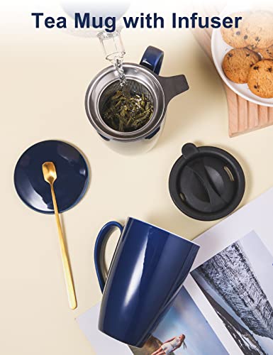 Yumkubis Tea Cup With Infuser And Lid, 17 Oz Large Tea Infuser Mug, Ceramic Tea Mug With 2 Lids, Tea Cups For Women, Men, Kids, Loose Tea, Gifts #TOP2