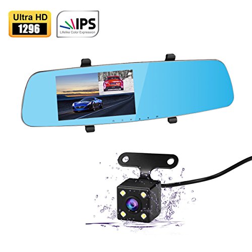 Apleye Dash Cam, 5.0"IPS Screen 170° Wide Angle Full HD 1296P Upgraded Dual Car Camera Video Recorder for Vehicles Front