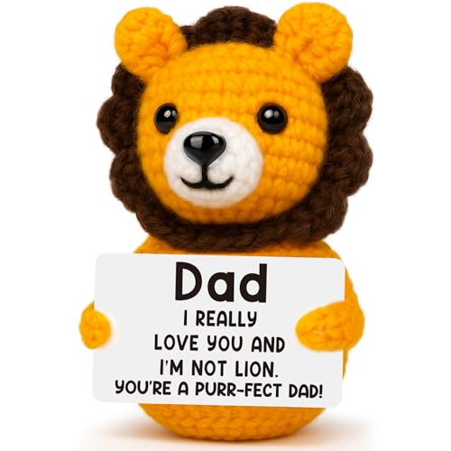 BdayPtion Fathers Day Dad Gifts from Daughter Son Kids, Dad Birthday Gifts, First Father's Day for New Daddy Father, Handmade Crochet Lion Desk Decoration Present for Father Daddy Stepdad Bonusdad