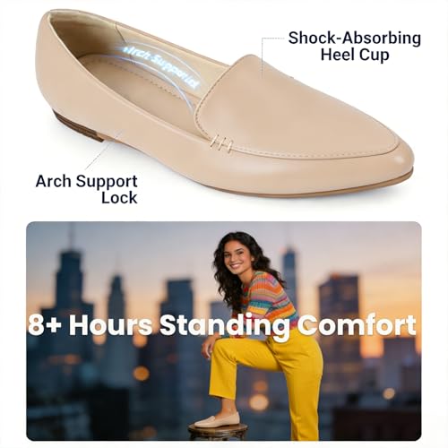 Image of MUSSHOE Pointed Toe Flats for Women, Comfortable Business Casual Work Shoes, Slip On Loafers with Arch Support, Office Walking Flats for All Day Standing