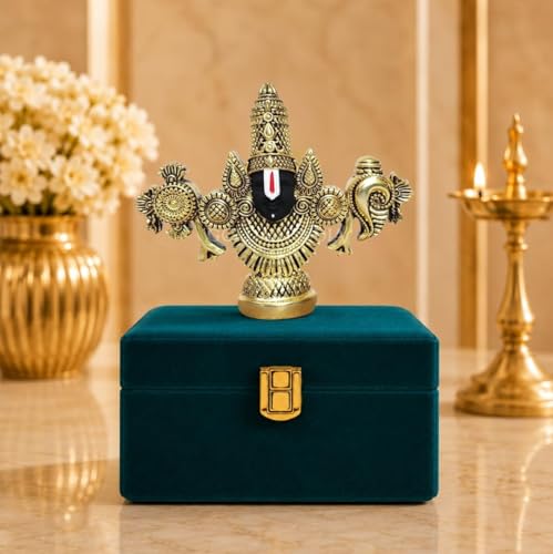 Image of Gold Art India Lord Venkateswara Balaji Idol | Gold-Plated Antique Matte Finish Murti | 3.5 x 4.2 inch | Tirupati Balaji Statue for Home Mandir, Office & Gifting