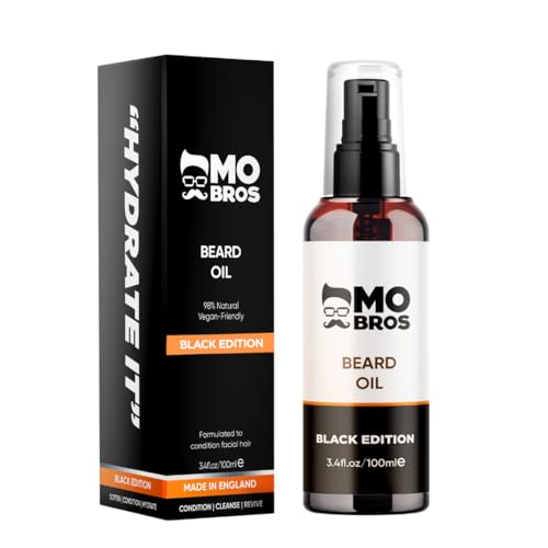 35% off - Mo Bros Beard Oil 100ml - Black Edition. Cologne Inspired. Nourishing and Conditioning Formula. Rich in Omegas and Vitamin E, Promotes Healthy Beard Growth.
