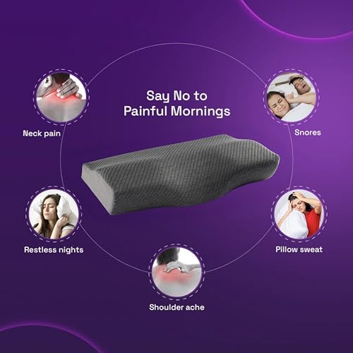 Image of Wakefit Orthopedic Cervical Pillow | Small Size 19.5x11.5x4 Inch Memory Foam Pillow for Neck & Shoulder Pain | Machine Washable Ultra Soft Jacquard Cover | 2 Year Manufacturer Warranty - Dark Grey