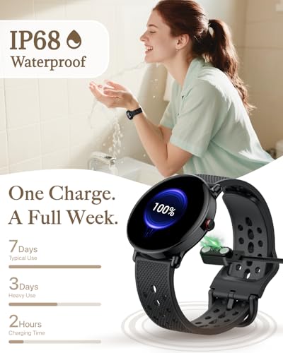 Image of Smart Watch for Women Men, for Android iOS with Sleep & Calorie Monitor, Pedometer Fitness Tracker, Bluetooth Call, IP68 Waterproof, 112+ Sport Modes Round Face Smartwatch (Black)