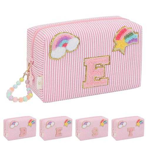 Initial Makeup Bag for Girls, Cute Makeup Bag Small Cosmetic Bag Travel Make Up Organizer Pouch, Birthday Gifts for Girls 4 5 6 7 8 9 10 11 12 13 14 15 Years Old, Teen Girls Gifts Trendy Stuff