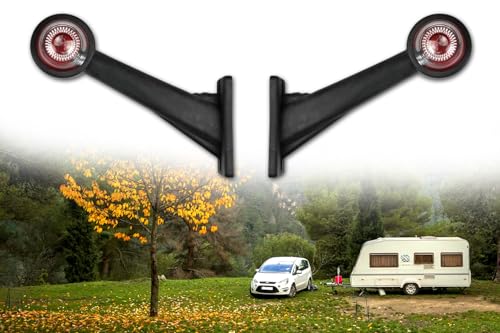 BISOMO 2x Begrenzungsleuchte 45° gewinkelt, Positionsleuchte, Seitenleuchte 12V E4 für Auto Anhänger, KFZ, PKW, LKW, Wohnwagen, Licht Weiß Rot, 190 x 76 x 155mm
