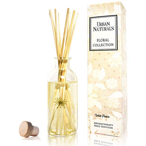 Urban Naturals White Freesia Reed Diffuser Sticks Set | Freesia Petals, Hyacinth & White Musk | Scented Aromatherapy Oil with Infuser Sticks! Real Flowers in Bottle! Housewarming Home Gift