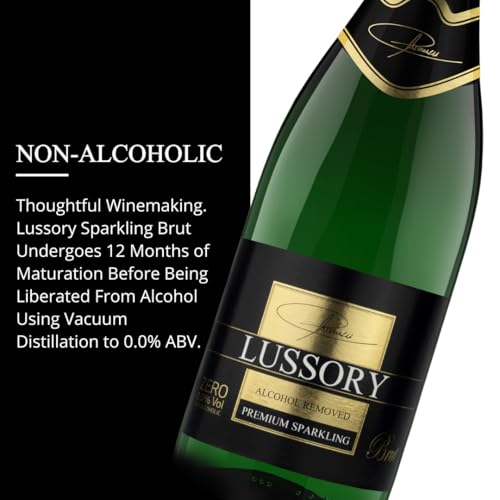 Image of Lussory Premium Sparkling Brut Dealcoholized 0.0% Non Alcoholic Wine From Spain, Low Calories, Organic, Vegan (750ml, 6 Bottle)