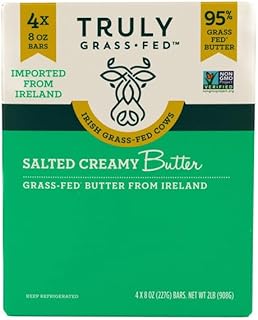 Salted Creamy Butter, 8 oz, 4-count, 95% Grass Fed Butter; Irish Grass-Fed Cows; Imported from Ireland; Non-GMO Project Verified; 4-8 oz. Bars.