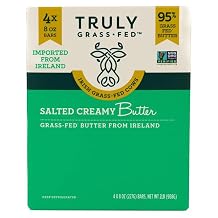 Salted Creamy Butter, 8 oz, 4-count, 95% Grass Fed Butter; Irish Grass-Fed Cows; Imported from Ireland; Non-GMO Project Verified; 4-8 oz. Bars.