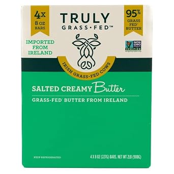 Salted Creamy Butter, 8 oz, 4-count, 95% Grass Fed Butter; Irish Grass-Fed Cows; Imported from Ireland; Non-GMO Project Verified; 4-8 oz. Bars.