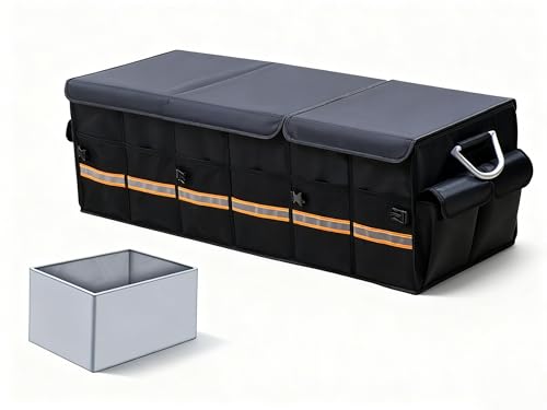 TINMAGI Organizador Maletero Coche Grande, Organizador de Maletero de Coche para Almacenamiento, Caja Plegable con Compartimentos, Tapa y Bolsa Impermeable, Base Antideslizante