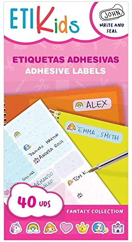 Láminas De Etiquetas Personalizables ETIKIDS | 40 Unidades Multiusos | Diseño Fantasía | Resistente Al Agua Y Lavavajillas