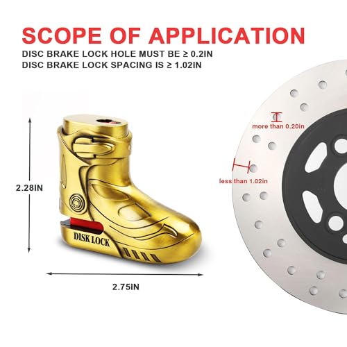 Zabunna MTC Motorcycle Disc Brake Lock, Motorcycle Locks Anti-Theft Security Wheel Disc Lock Waterproof With 5Ft Reminder Cable Keys For Motorbike Bike Scooter  thumb #2