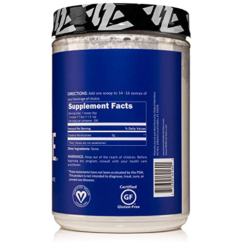 Pure Creatine Monohydrate – 200 Servings - 1,000 Grams, 2.2Lb Bulk, Vegan, Non-Gmo, Gluten Free, Soy Free. Aid Strength Gains, No Artificial Ingredients - Naked Creatine #TOP3