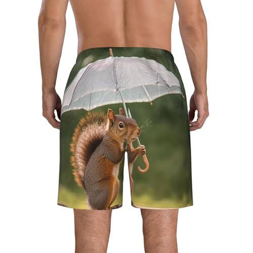 Men's Swim Trunks Quick Dry Bathing Suits Squirrel Hold A Umbrellas Beach Board Shorts Swimwear with Pockets3