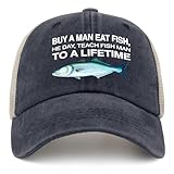 Kritett Buy A Man Eat Fish He Day Teach Fish Man to A Lifetime Golf Hat Custom Hats for Men Purplish Blue04 Running