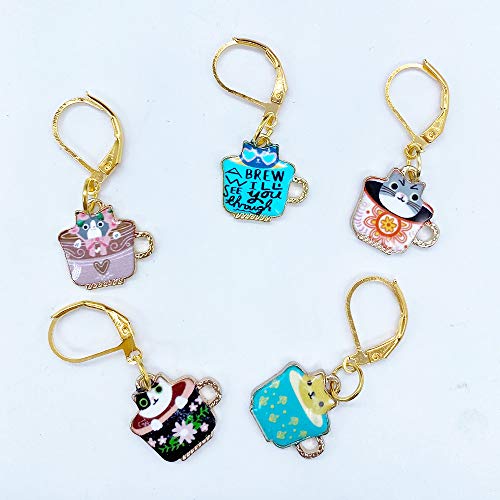 Removable Stitch Markers Cup Cat Pattern Lovely 5 Pieces Crochet Markers for Knitting Crocheting