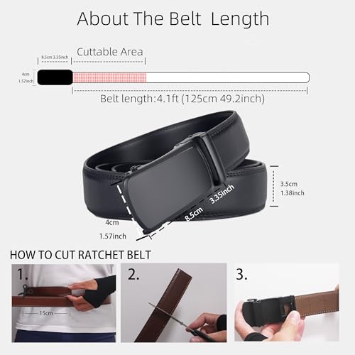 Image of Mens Black Belt Leather Ratchet Belts for Men Adjustable Men's Belts for Dress Casual with Gift Box, Trim to Fit