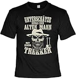 1A Markenshirt Landwirt/Bauern Sprüche-Motiv T-Shirt - Blechschild Deko Landwirtschaft : Unterschätze Niemals einen Alten Mann - Trekker & Allrad SUV - Schild Bauernhof/Traktor/Stall Gr: 3XL