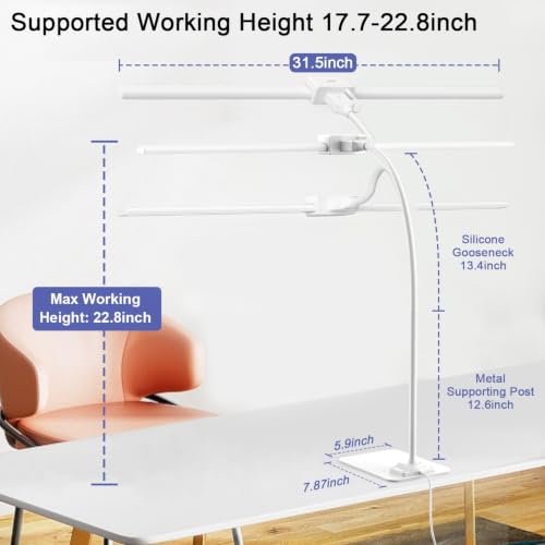 Image of 24W Led Desk Lamps with Base for Office Home, 31.5-in Double Head, White | Dual Screen Computer Monitor Desk Light,Dimmable 4 Colors, Eye Care Architect Table Light for Working Reading Drafting
