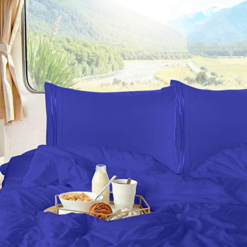 Image of Nestl Royal Blue Short Queen Sheets for RV, Hotel Luxury RV Queen Sheets Set, 6 Piece Fitted Bed Sheet Set and Pillowcases, Super Soft, Wrinkle-Free, and Breathable Camper Bedding