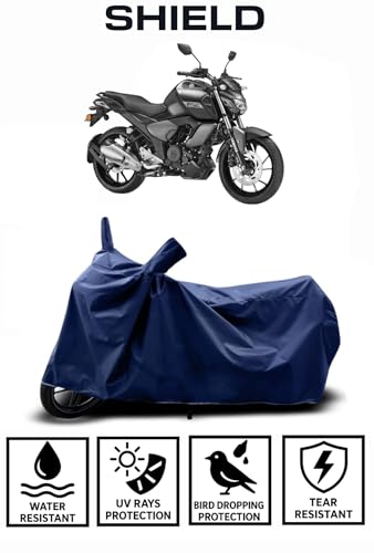 Image of Shield Heavy Duty Bike Cover for Yamaha Fz Fi | All-Season, Tear-Proof Fabric | with Side Mirror Pocket & Buckle Belt | Yamaha Fz Fi Bike Cover (Blue)
