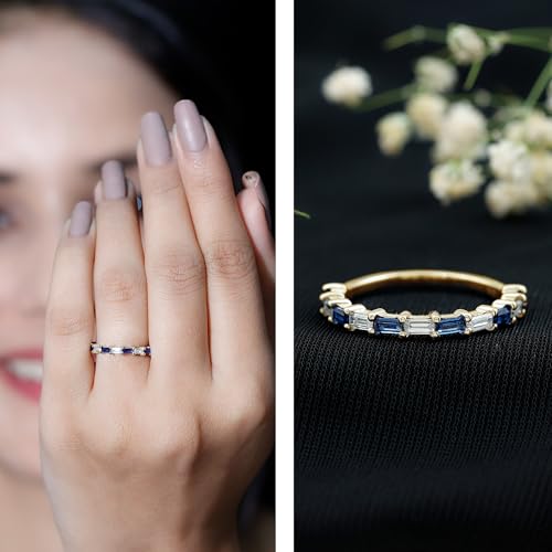 Certified Lab Grown Blue Sapphire Moissanite Half Eternity Band, AAAA Quality, Sapphire East West Ring (Ready To Gift)2