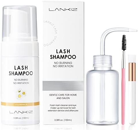 LANKIZ Eyelash Extension Shampoo Kit,+2 Brush,Sensitive Eyelid Foam Lash Cleanser For Extensions,Lash Shampoo,Deep Clean Eyelash,Makeup& Mascara Remover& Spa, Professional & Self Use (100ml//Chamomile/) Visit the LANKIZ Store