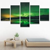 SIGNWIN 5 Panel Canvas Wall Art Astronomy & Space Contemporary Cosmic Dramatic Green Group Photography Realism Ultra for Home Decorations Ready to Hang - 60