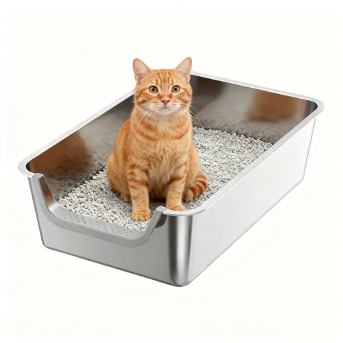Arenero metálico extra grande con lados altos para gatos miniatura 1